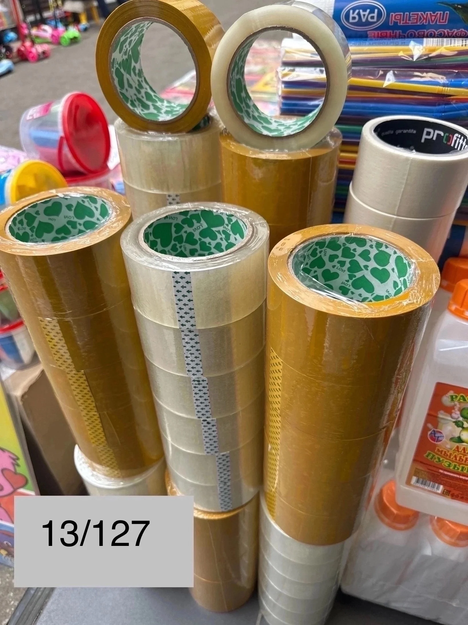 Скотч прозрачный и желтый 100 метр 100 рублей шт Прозрачные упаковка 6 штук 450