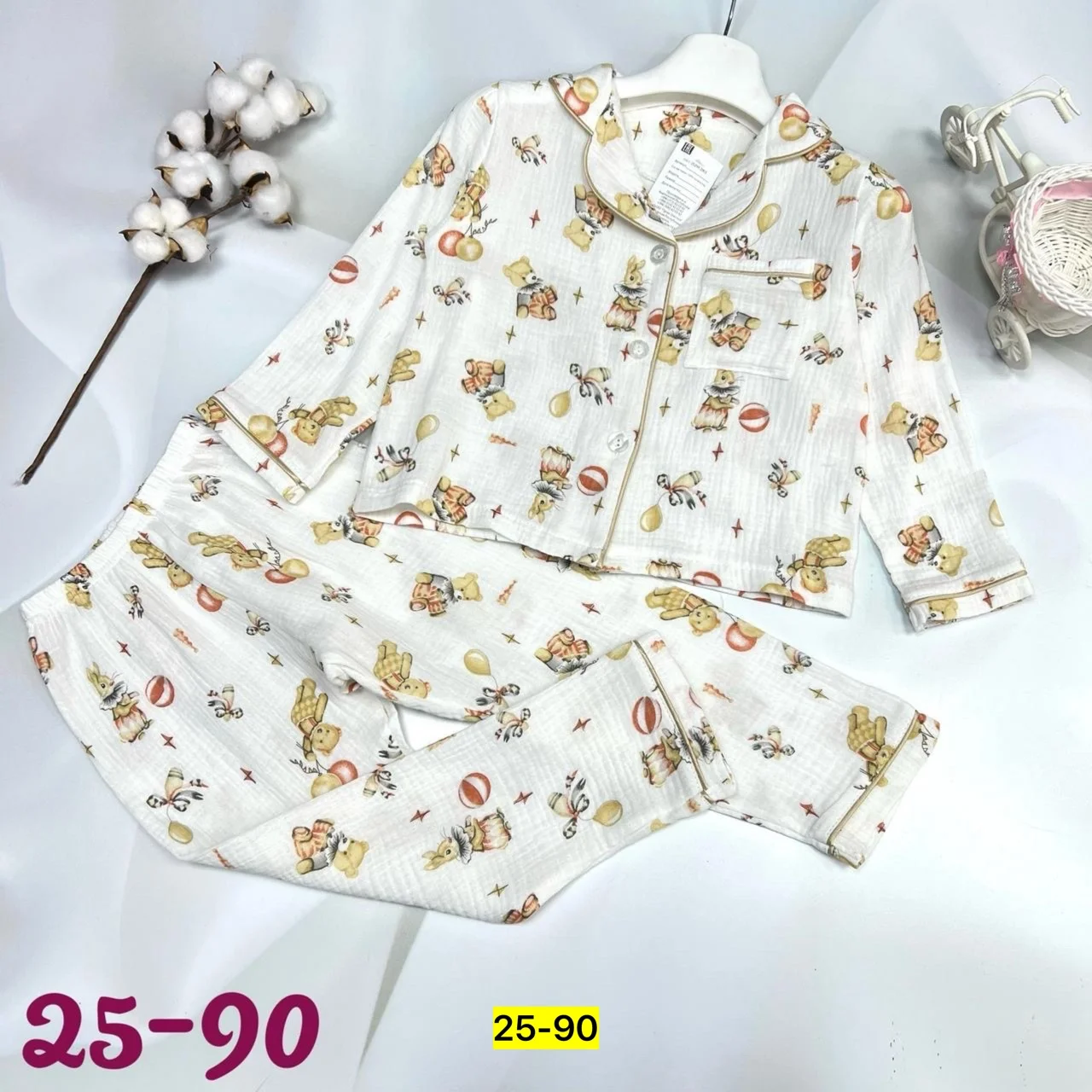 Цена штучно: 700руб Цена оптом: 700руб упак. 5шт=3500руб Пижама, муслин Размеры 110-116-12