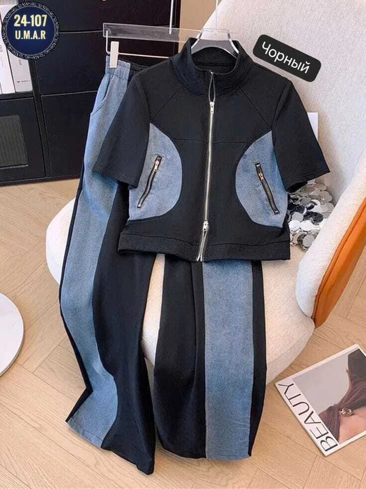 Получили Долгожданный Шикарное Кастюм двойка В двух цветах Ткань Трикотаж + Джинсы Размеры