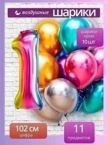 НАБОР ШАРОВ С ЦЫФРАМИ Упаковка: 10шт Шары Хром +1 шт Цыфра 40 дюймов 102см