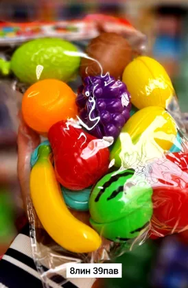 Игрушка, пластик Фрукты 12- предметов в Пакете размер 19 33 4,5см Место 8-39 Цена