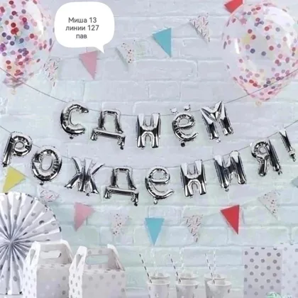 Фольгированная растяжка С днем рождения 3 цвета: серебряный, персиковый и радужный 150 руб