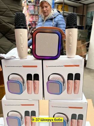 Акция успейте Караоке колонка с двумя микрофонами заряжается USB Место 9-37 Цена 299 руб