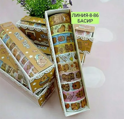 70р за 10шт декоративный скотч капибара - это цветная липкая лента на бумажной, тканевой