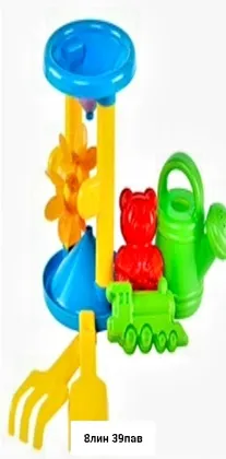 Игрушка, пластик Комплектация: мельница, грабли, лопатка, 2 формочки Материал: пластик Упа