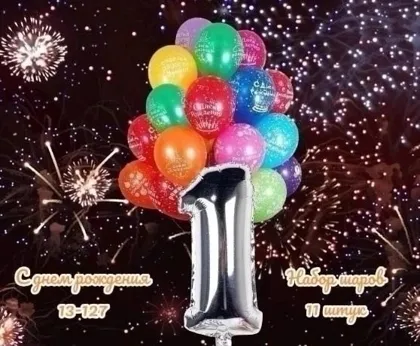 НАБОР ШАРОВ С ЦЫФРАМИ Упаковка: 10шт Шары С днем рождения +1 шт Цыфра 40